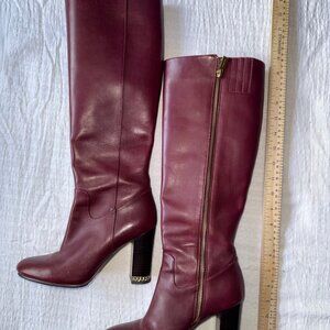 Michael Kors Oxblood Leather Boots with Gold Chain Heel Detail | Size 7M